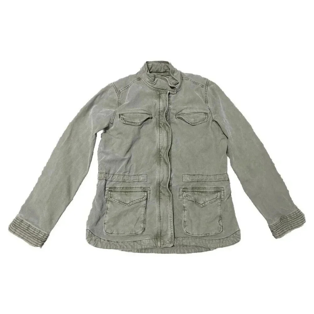 LUCKY BRAND Military Field Jacket Utility Coat Olive Green Full Zip Womens SMALL